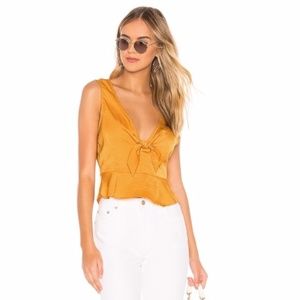 BCBGeneration Satin Crop Top in Mustard Yellow